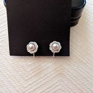 Pearl and Crystal Flower clip on earrings